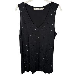 Michael Stars Black V Neck Embellished Cotton Blend Top Women's OS